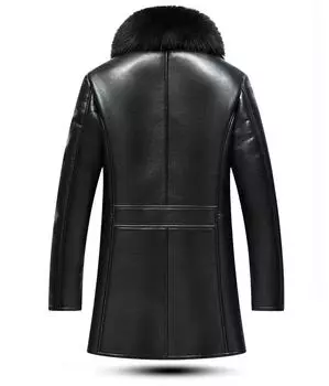 Универсальное мужское меховое пальто с меховым воротником из снежной лисы, утолщенное пальто средней длины из овчины из натуральной кожи, мужское меховое пальто XXL коричневый