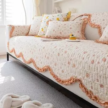 Универсальное нескользящее хлопковое полотенце для дивана для гостиной, защита от царапин для домашних животных, чехол для дивана, чехол для дивана с скандинавскими цветами 70x70