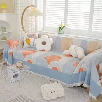 Универсальное одеяло для дивана в скандинавском стиле, нескользящий тканевый чехол, полностью покрытый чехол, диванная подушка, песочный, универсальный, можно стирать в машине, четыре сезона 180*130cm