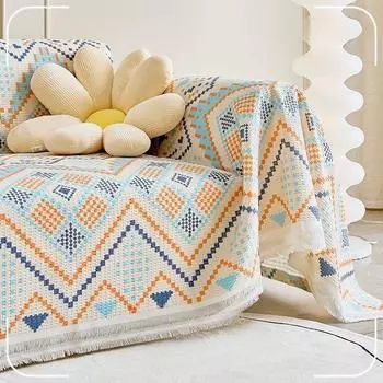 Универсальное одеяло для дивана в скандинавском стиле, нескользящий тканевый чехол, полностью покрытый чехол, диванная подушка, песочный, универсальный, можно стирать в машине, четыре сезона 180*130cm