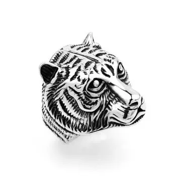 Универсальное персонализированное мужское кольцо с головой тигра из нержавеющей стали, титановое стальное кольцо с изображением животного 8