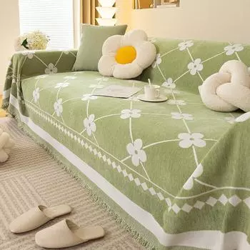 Универсальное полотенце для дивана из синели Fresh Four Seasons с листьями и травой, универсальный универсальный чехол для дивана для гостиной 180*130cm