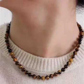 Универсальное янтарное колье с натуральным янтарем и камнем «Тигровый глаз»