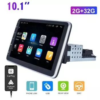 Универсальное радио, 1 DIN, Android 2+32 ГБ, поворотный экран 10,1 дюйма, Carplay и Android Auto, DSC GPS, Wi-Fi