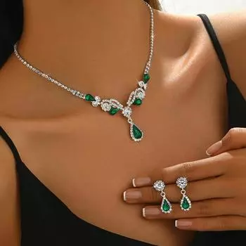 Универсальное свежее ожерелье, подвеска, серьги, комплект из двух частей, цепочка для ключицы, свадебные украшения