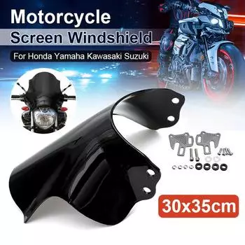 Универсальное ветровое стекло для мотоцикла из материала ABS с кронштейнами 30x35 см для Honda Yamaha Kawasaki Suzuki чёрный