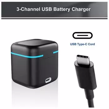 Универсальное зарядное устройство для Go Pro Hero 12/11/10/9/8/7/6/5 3-канальное зарядное устройство для аккумулятора Зарядная станция с кабелем типа C