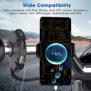 Универсальное зарядное устройство USB для мотоцикла QC3.0, 48 Вт, адаптер питания USB-C, водонепроницаемый монтажный кронштейн на руль, зарядное устройство для камеры и телефона чёрный
