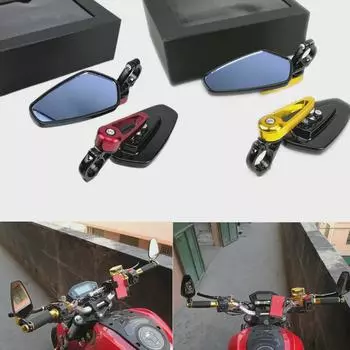 Универсальное зеркало заднего вида для мотоцикла с ЧПУ и синим стеклянным отражателем Black Silver (Blue Glass)
