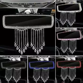 Универсальное зеркало заднего вида с кисточкой из алмазного кристалла, зеркало заднего вида для салона автомобиля, антибликовое широкоугольное зеркало заднего вида, автомобильные аксессуары