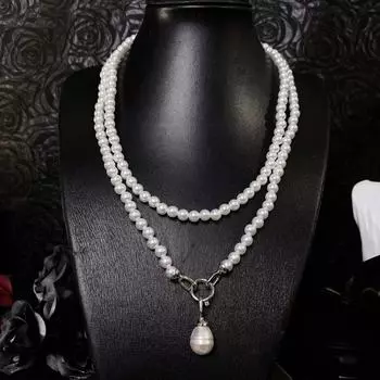 Универсальное женское ожерелье-цепочка с ремешком из искусственного жемчуга и декоративным поясом