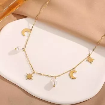Универсальное женское ожерелье на ключицу с кисточками из натурального пресноводного жемчуга Star Moon