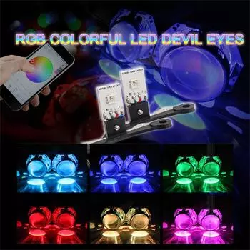 Универсальные 2 шт./лот Автостайлинг Однобусинный RGB Разноцветный Светодиодный Дьявольский Глаз Управление через Bluetooth-приложение Демонический Глаз DIY Для Модернизации Линз Проектора Фары