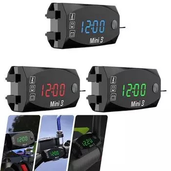 Универсальные 3 в 1 электронные часы для мотоцикла со светодиодным цифровым дисплеем, вольтметром, водонепроницаемым электронным термометром IP67 зелёный