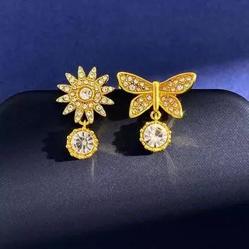 Универсальные асимметричные умные серьги-гвоздики, высококачественные серьги-бабочки с бахромой из бриллиантов, темпераментные женские золотой