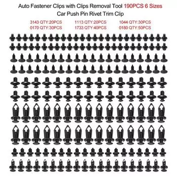Универсальные автомобильные зажимы для застежек, пластиковые застежки-заклепки, 190 шт., 6 размеров, автомобильные канцелярские заклепки, зажимы для отделки, зажимы для крепления