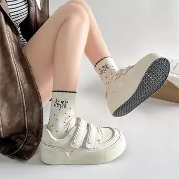 Универсальные белые туфли на липучке с высокой платформой, женские, новинка весны 2025 года, легкие и универсальные повседневные спортивные туфли 35 белый