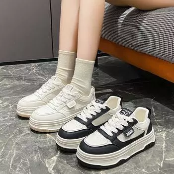 Универсальные белые туфли на толстой подошве. Спортивная и повседневная женская обувь. 35 чёрный