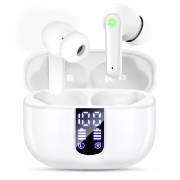Универсальные Bluetooth светодиодные шумовые длинные автоматические сенсорные белые наушники, дисплей, отмена, воспроизведение, сопряжение, управление, зарядка Type-C,