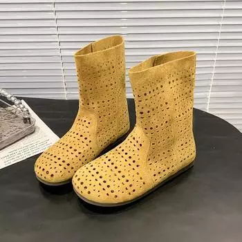 Универсальные ботинки Maillard 2025 весна и лето новые сетчатые ботинки полые дышащие на плоской подошве с отверстиями крутые ботинки короткие ботинки 35 жёлтый