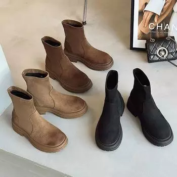 универсальные ботинки Martin на толстой подошве и толстом каблуке женские ботинки 2024 года, новые осенне-зимние повседневные короткие ботинки в британском стиле с рукавами, тонкие ботинки женские 35 чёрный