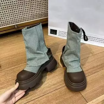 Универсальные ботинки на толстой подошве в британском стиле для женщин на весну и осень, короткие сапоги в ковбойском стиле, сапоги Niche Knight 35