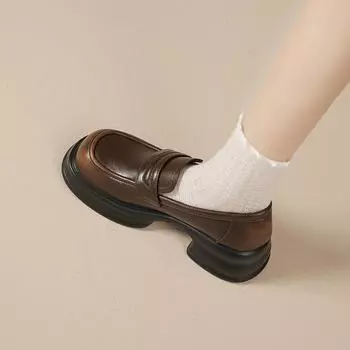 Универсальные британские ретро-полированные мокасины на толстой подошве женские маленькие кожаные туфли одинарные туфли 35 чёрный