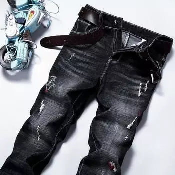 Универсальные черные джинсы мужские модные облегающие маленькие прямые эластичные модные брендовые осенне-зимние новые мужские длинные брюки 27 чёрный