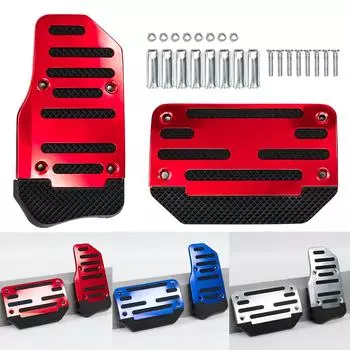 Универсальные детали салона автомобиля, алюминиевая автоматическая коробка передач, газ, тормоз, акселератор, нескользящая накладка на педаль, отделка синего/красного/серебристого цвета красный