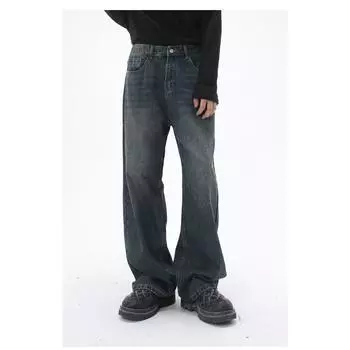 Универсальные длинные брюки из выстиранного и старого денима синего цвета, свободные прямые повседневные брюки, прямые свободные джинсы для мужчин, модные и удобные брюки S синий