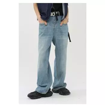 Универсальные длинные брюки с винтажным дизайном и карманами-вставками Прямые джинсы Свободные брюки с широкими штанинами Брюки длиной до пола с драпировкой S светло-синий
