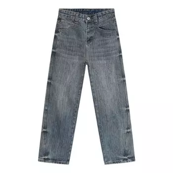 Универсальные длинные брюки, винтажные потертые и старые джинсы, текстурированные брюки из бамбука, прямые брюки для мужчин и женщин, брюки S светло-синий
