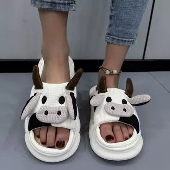Универсальные домашние хлопковые и льняные сандалии Four Seasons, нескользящие тапочки из коровьего льна с милыми героями мультфильмов 36-37 белый