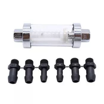 Универсальные фитинги 3/8 дюйма, 1/4 дюйма, 5/16 дюйма, хромированное газовое стекло, многоразовый линейный топливный фильтр с 6 шлангами серебряный