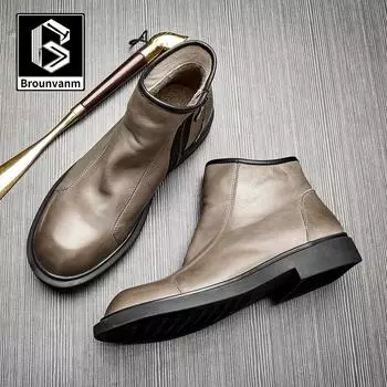 Универсальные флисовые ботинки Martin сезона 2020 года, повседневная обувь с высоким верхом, мужские ботинки из коровьей кожи, ботинки челси 37 серебряный