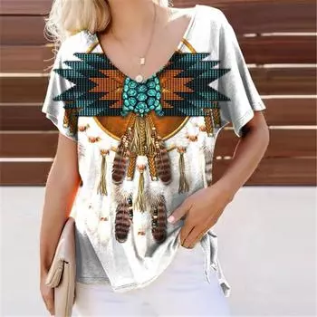 Универсальные футболки в стиле Харадзюка с абстрактными крутыми ретро-элементами и принтом, женские пуловеры с коротким рукавом, летние дизайнерские повседневные женские футболки с v-образным вырезом 6XL