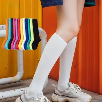 Универсальные гольфы конфетного цвета, простые модные чулки, хлопковые дышащие носки, персонализированные модные женские спортивные носки EUR 35-41 чёрный