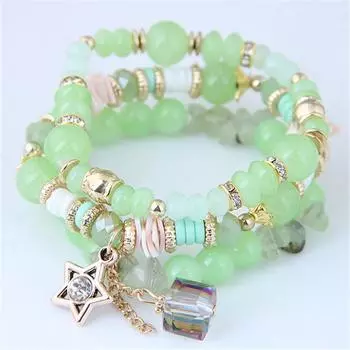 Универсальные хрустальные бусины-конфеты, модный многослойный браслет для женщин, браслеты со сверкающими бриллиантами и звездами из бисера зелёный