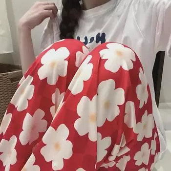 Универсальные красные женские брюки с рисунком: Идеально подходит для прогулок, пижамы, дома или в качестве повседневных свободных брюк. M (70-90 jin)