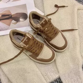 Универсальные кроссовки из натуральной кожи с флисовой подкладкой на толстой подошве, новые весенние повседневные туфли одинакового цвета, женские кроссовки 35