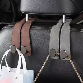 Универсальные крючки для подголовника автомобильного сиденья Мягкий кожаный крючок для спинки автомобильного сиденья для кошелька и сумки-рюкзака Двойной крючок для вешалки автомобильного сиденья чёрный