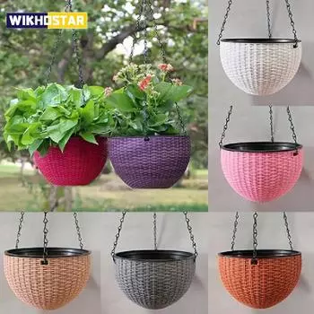 Универсальные круглые подвесные цветочные горшки из смолы, корзина для уличного подвесного горшка, держатель для сада, балкона, ведро для цветов, домашний декор коричневый