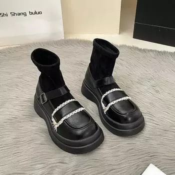 Универсальные маленькие кожаные туфли женские летние новые темпераментные на платформе-маффин с толстой подошвой носки маленькие туфли на танкетке для женщин 35