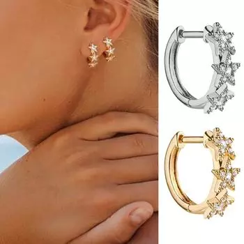 Универсальные маленькие серьги с женственным темпераментом, персонализированные серьги с застежками и микро-инкрустированные серьги One Size золотой