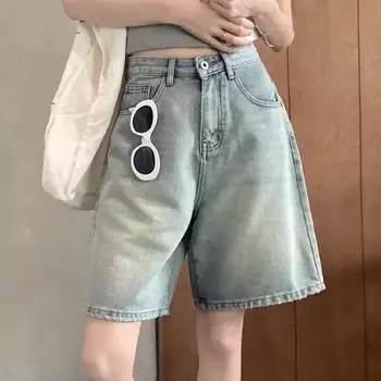 Универсальные мешковатые синие джинсы, широкие джинсовые брюки, шикарные джинсовые шорты для женщин и студентов M темно-синий