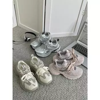 Универсальные модные показы ног на маленькой платформе, папины туфли, женские, новинка 2025 года, весна и осень, легкие, увеличивающие рост, повседневные спортивные туфли 35 розовый