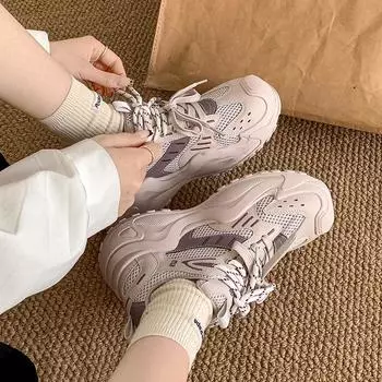 Универсальные модные показы ног на маленькой платформе, папины туфли, женские, новинка 2025 года, весна и осень, легкие, увеличивающие рост, повседневные спортивные туфли 35 розовый