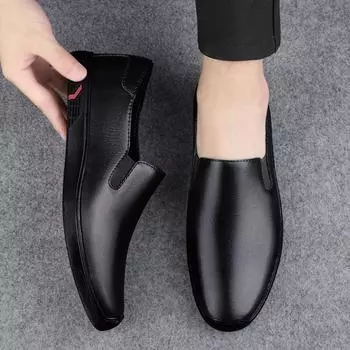 Универсальные мужские кожаные мокасины, модная повседневная обувь для мужчин, британские трендовые мужские туфли на плоской подошве, дышащая обувь для вождения, новые мокасины 38 чёрный