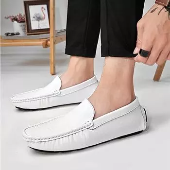 Универсальные мужские повседневные туфли-бобы большого размера, нескользящие дышащие туфли с рукавами, повседневная обувь для вождения 47 белый