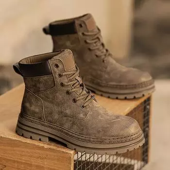 Универсальные нескользящие ботинки на щиколотке Мужские ботинки на шнуровке Мужские высокие кожаные ботинки Зимние модные ботинки для ходьбы Кроссовки для активного отдыха 39 хаки